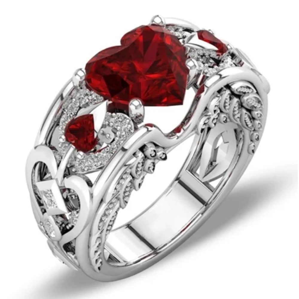 925 Silver Ruby Ring with Angel Wings. SZ 6